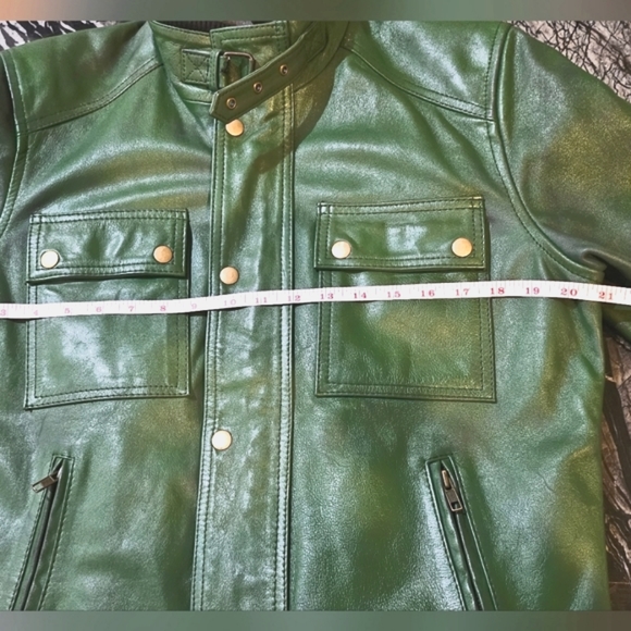 THE JACKET MAKER , MEN'S Darren Distressed Green Leather Biker Jacket - Picture 6 of 10